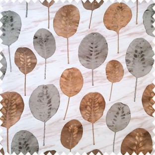 Brown grey color natural round shapes glossy finished leaves texture finished design with cream color background main curtain